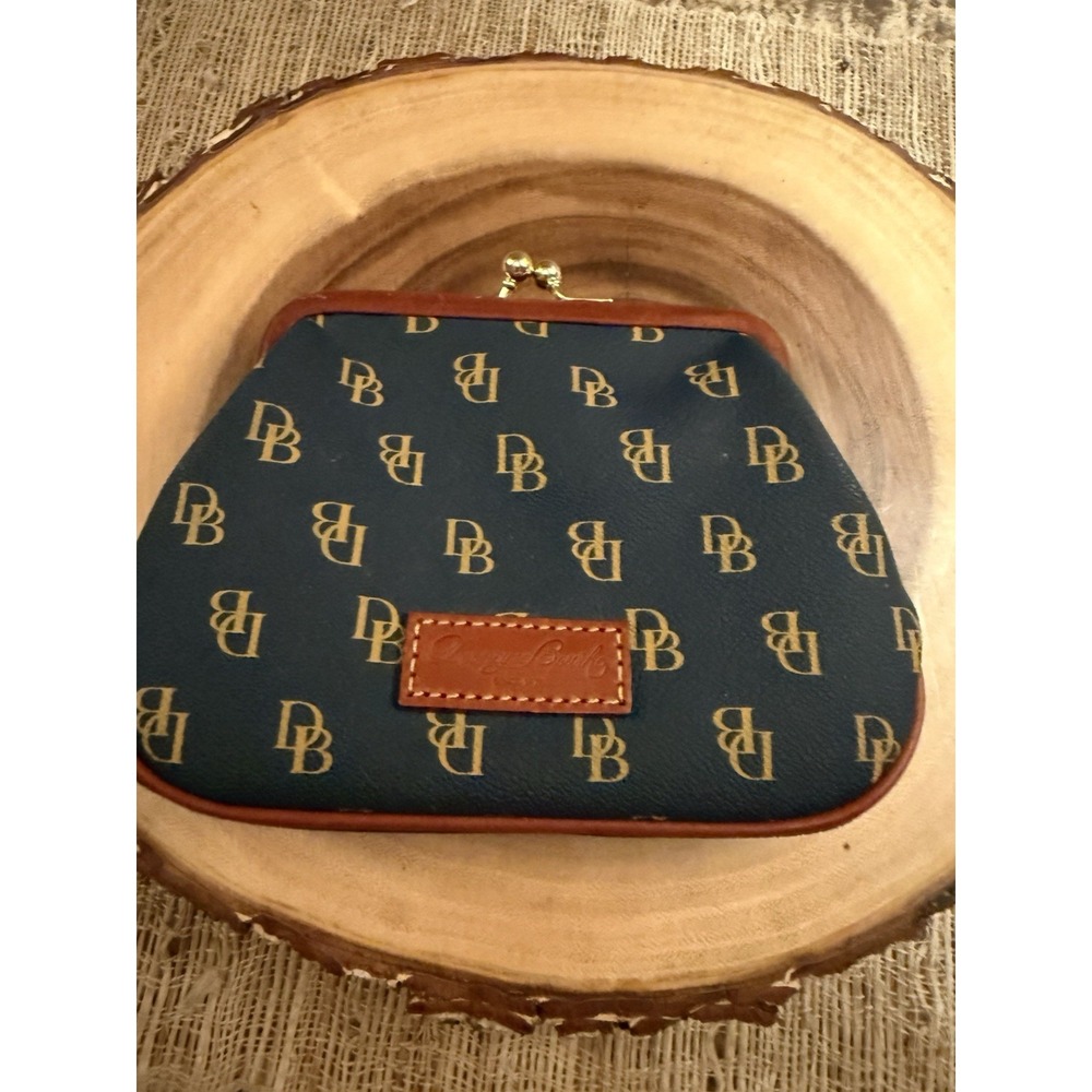 Dooney & Bourke Gretta Kisslock Coin Purse Wallet Denim Leather DB print NWOT